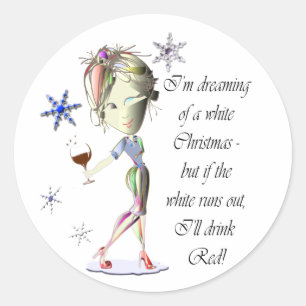 Sticker Rond Je rêve de Noël blanc, cadeaux drôles