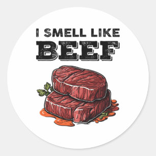 Sticker Rond Je Sens Comme Du Boeuf Drôle Mème Viande De Steak