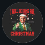 Sticker Rond Je serai à la maison pour Noël Funky Père Noël Tru<br><div class="desc">Je Serai À La Maison Pour Noël Funny Père Noël Trump 2024 4</div>