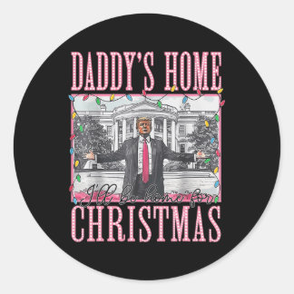Sticker Rond Je serai à la maison pour Noël Père Noël drôle Tru