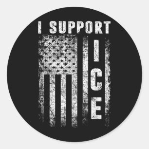 Sticker Rond Je soutiens Ice, agents de l'immigration Drapeau a