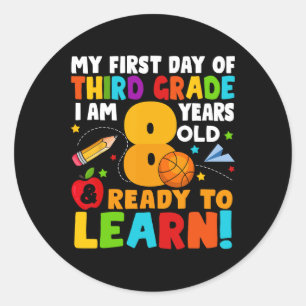 Sticker Rond Je suis 8 prêt à apprendre mon Ck à l'école Troisi