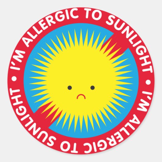 Sticker Rond Je suis allergique au soleil ! Allergie solaire (Devant)