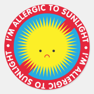 Sticker Rond Je suis allergique au soleil ! Allergie solaire