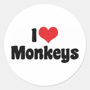 Sticker Rond Je suis amoureux des singes au cœur