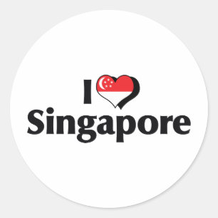 Sticker Rond Je suis amoureux du drapeau de Singapour
