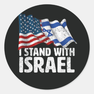 Sticker Rond Je suis avec Israël Drapeau américain USA 