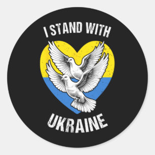 Sticker Rond Je suis avec l'Ukraine Drapeau ukrainien Cœur Colo