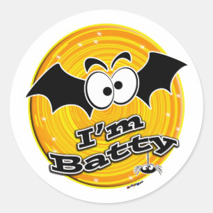 Sticker Rond Je suis Batty Orange et Yellow Swirl