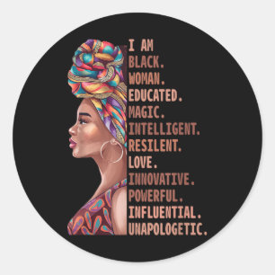 Sticker Rond Je Suis Black Woman Educated Magic Intelligent Mel