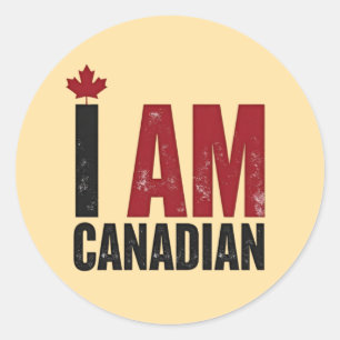 Sticker Rond Je suis Canadien - Déclaration patriotique et feui