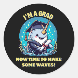 Sticker Rond Je suis diplômé d'une licorne de mer ! Maintenant,