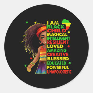 Sticker Rond Je suis enfant noir Juneteenth filles afro-américa
