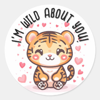 Sticker Rond Je suis fou de toi ! Saint Valentin de Tigre