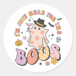 Sticker Rond Je suis juste ici pour le Boos, Retro Super Hallow