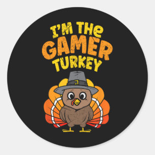 Sticker Rond Je suis le Gamer Turquie Thanksgiving Famille d'au