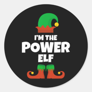 Sticker Rond Je suis le Power Elf Family Pyjama Noël drôle