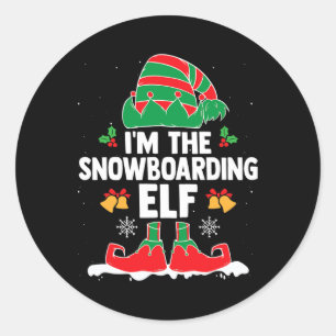 Sticker Rond Je suis le Snowboard Elf Winter Sports Xmas Elf Sq