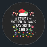 Sticker Rond Je suis ma mère dans les lois Favorite enfant de m<br><div class="desc">Je suis ma mère en droit Favorite enfant de la belle-mère Noël</div>