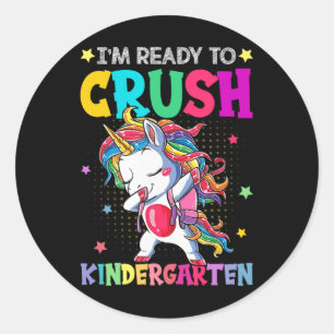 Sticker Rond Je suis prêt à écraser la maternelle, joyeux premi
