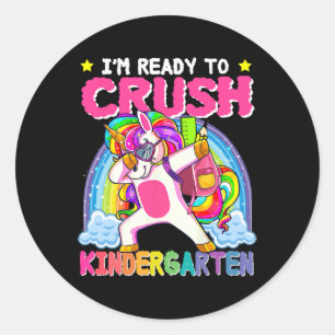 Sticker Rond Je suis prêt à écraser la maternelle Unicorn Premi