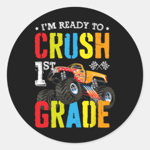Sticker Rond Je suis prêt à écraser le camion monstre garçon de