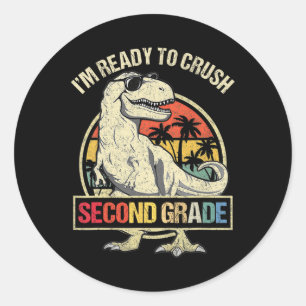 Sticker Rond Je suis prêt à écraser le dinosaure de 2e année T