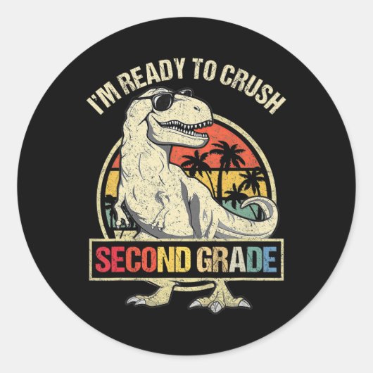 Sticker Rond Je suis prêt à écraser le dinosaure de 2e année T (Devant)