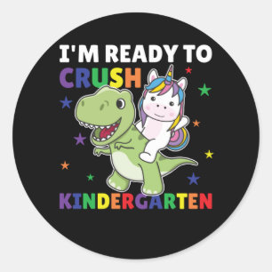Sticker Rond Je suis prêt à écraser le jardin d'enfants Dinosau