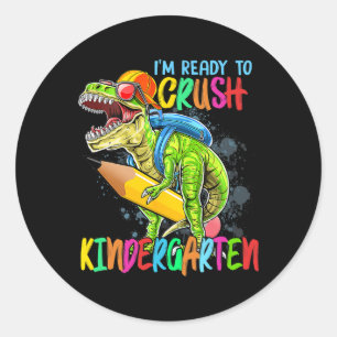 Sticker Rond Je suis prêt à écraser le T Rex Dino de la materne