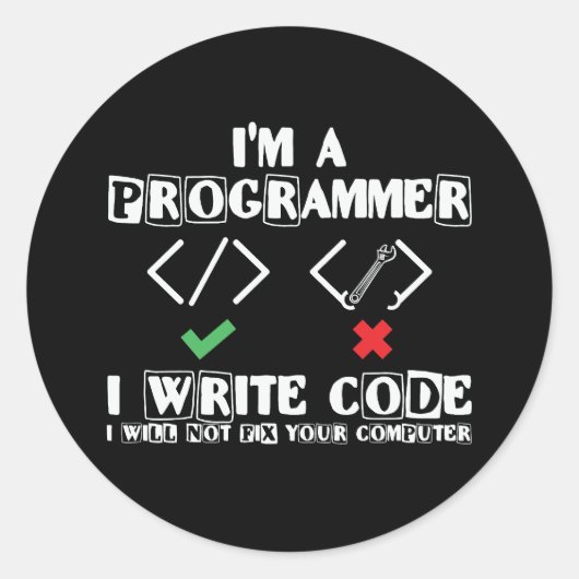Sticker Rond Je suis programmeur (Devant)