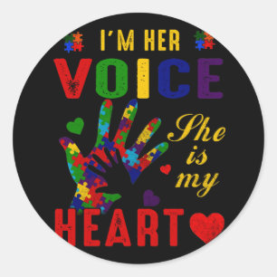 Sticker Rond Je suis Sa Voix Elle est Mon Coeur Autisme Maman R