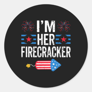 Sticker Rond Je suis son pétard 4 juillet Fireworks Matching