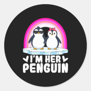 Sticker Rond Je suis son pingouin couple assorti Saint-Valentin