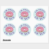 Sticker Rond Je suis sucré sur vous beignets roses Doughnut Foo (Feuille)