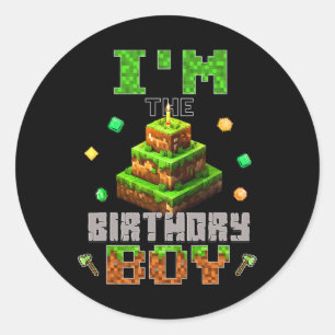 Sticker Rond Je suis The Birthday Boy Party Video Gamer Pixel N