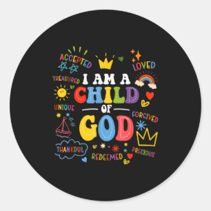 Sticker Rond Je suis un enfant de Dieu Christian Retro Jésus Fo