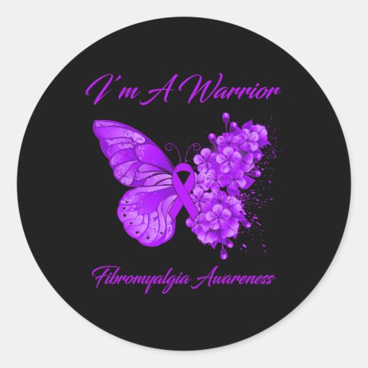 Sticker Rond Je suis un guerrier Fibromyalgie Sensibilisation (Devant)