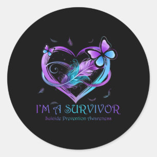 Sticker Rond Je suis Un Survivant Beurre Coeur Prévention du Su