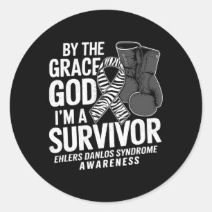 Sticker Rond Je suis Un Survivant Boxing Glove Zebra Ribbon Eds