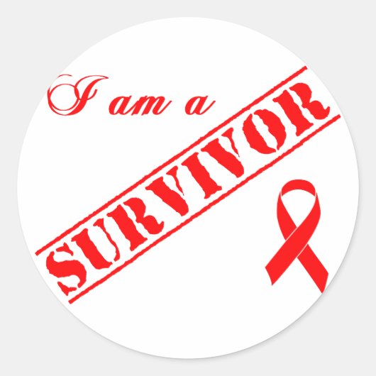 Sticker Rond Je suis un survivant - Ruban Rouge (Devant)
