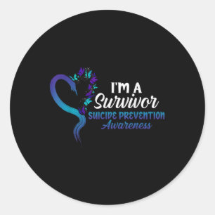 Sticker Rond Je Suis Un Survivant Suicide Prévention Butterf
