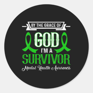 Sticker Rond Je suis un survivant Vert Sensibilisation à la san