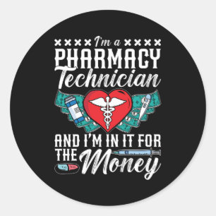 Sticker Rond Je suis un technicien en pharmacie, pharmacie, pha
