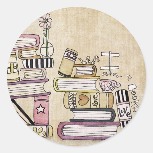 Sticker Rond je suis un ver de livres (Devant)