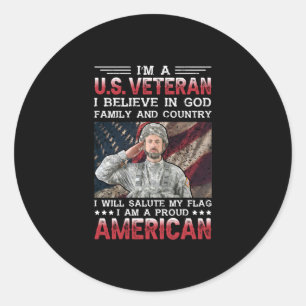 Sticker Rond Je suis un vétéran des États-Unis croire en Die