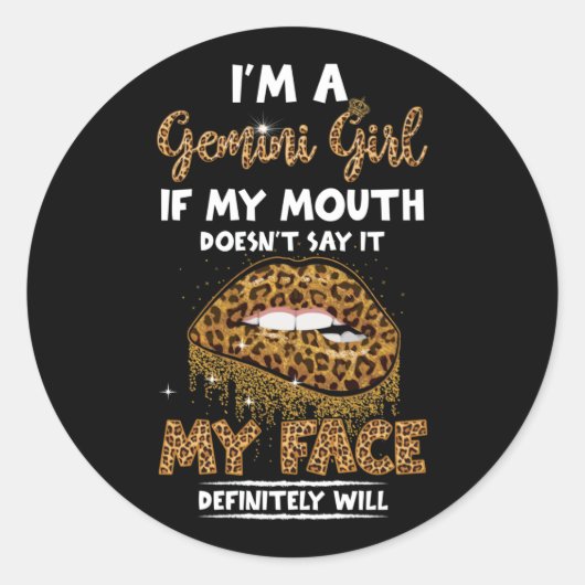 Sticker Rond Je suis une fille Gemini Leopard imprimé Anniversa (Devant)