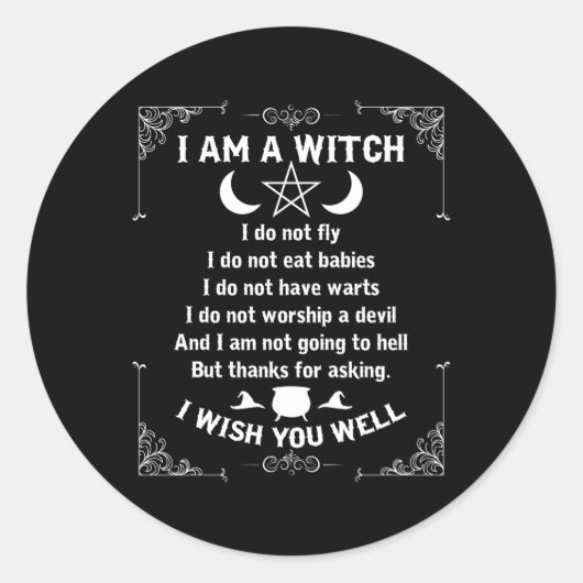 Sticker Rond Je Suis Une Sorcière Pagan Witch Wicca Wiccan Pour (Devant)