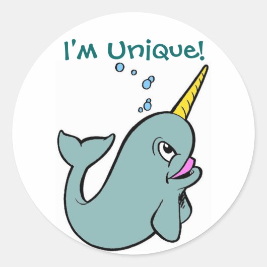 Sticker Rond Je suis unique ! (Narwhal) (Devant)
