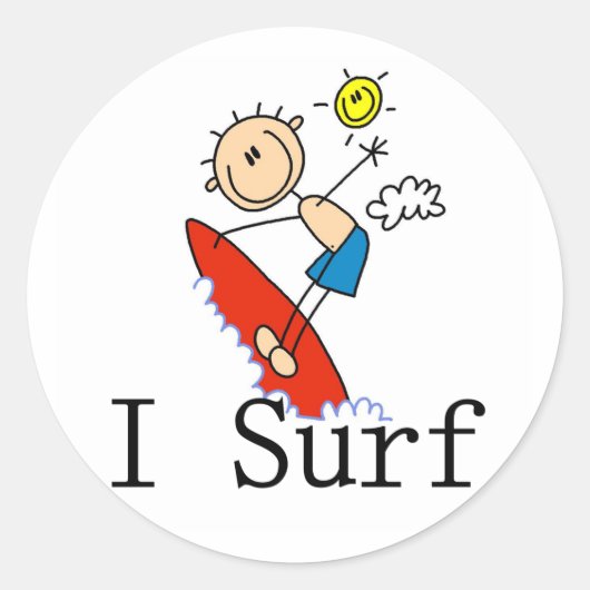 Sticker Rond Je Surf des T-shirts et cadeaux (Devant)